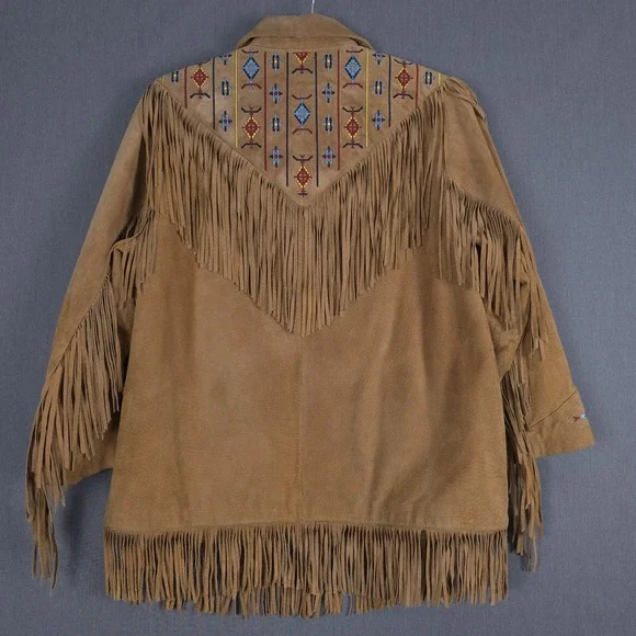 Lew Magram Western Jacket Womens XL Brown Suede Leather Embroidered Fringe Aztec - Picture 15 of 16